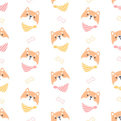 Shiba inu dog with collar seamless pattern background