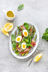 Spring protein rich asparagus salad, top down view