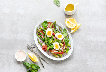 Spring protein rich asparagus salad, top down view