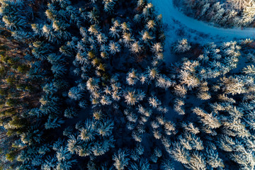 Aerial view on the mountain landscape in winter season.