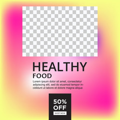 ILLUSTRATION HEALTHY FOOD PROMOTION DISCOUNT 50% OFF, SOCIAL MEDIA TEMPLATE DESIGN BACKGROUND VECTOR
