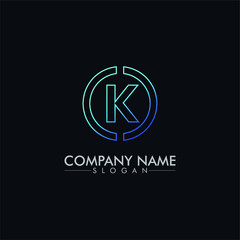 company logo vector of the letter K with line on dark background