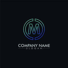 company logo vector of the letter M with line on dark background