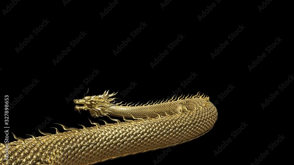 Wall mural full body gold dragon in smart pose with 3d rendering animation include alpha path.