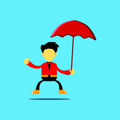 vector illustration of a cartoon character holding an umbrella, available umbrella before it rains