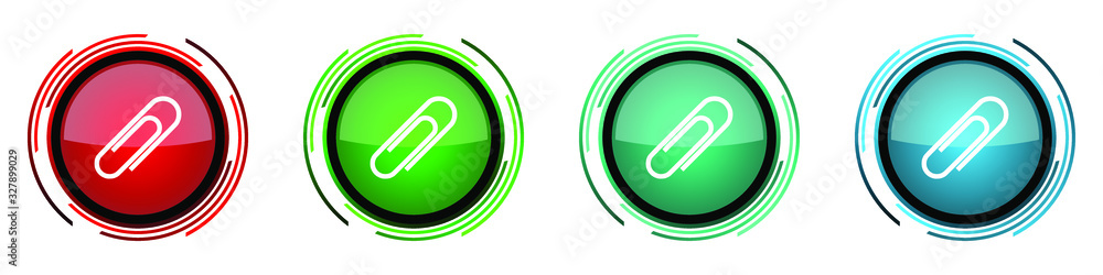 Aufkleber Paperclip round glossy vector icons, set of buttons for webdesign, internet and mobile phone applications in four colors options isolated on white background