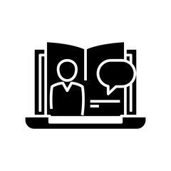 Online book black icon, concept illustration, vector flat symbol, glyph sign.