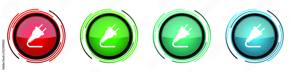 Fototapete Plug round glossy vector icons, set of buttons for webdesign, internet and mobile phone applications in four colors options isolated on white background