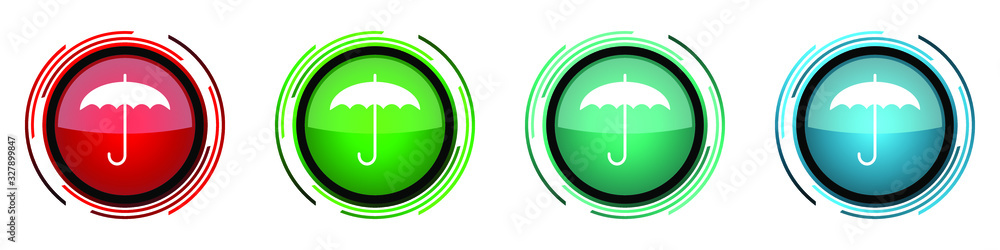 Aufkleber Umbrella round glossy vector icons, set of buttons for webdesign, internet and mobile phone applications in four colors options isolated on white background