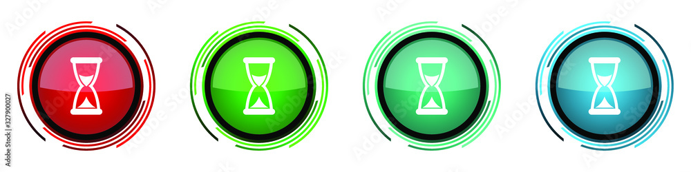 Aufkleber Time round glossy vector icons, set of buttons for webdesign, internet and mobile phone applications in four colors options isolated on white background