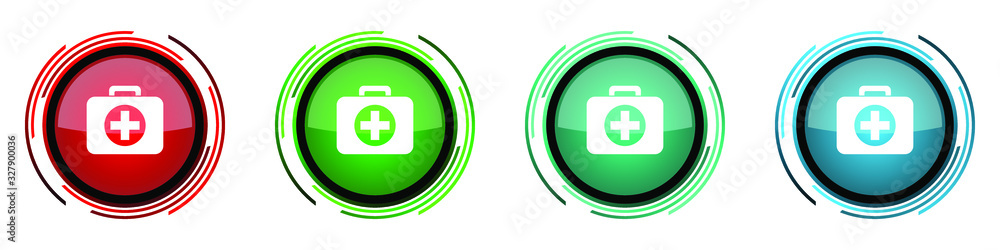 Fototapete First aid round glossy vector icons, set of buttons for webdesign, internet and mobile phone applications in four colors options isolated on white background