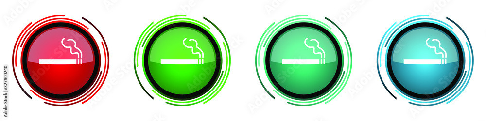 Poster cigarette round glossy vector icons, set of buttons for webdesign, internet and mobile phone applica