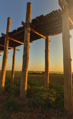 Original wooden structure of the U Bein Bridge over Taungthaman Lake Amarapura Myanmar