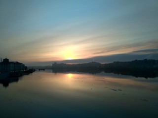 sunset over Neva river St Petersburg Russia