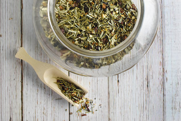 Herbal loose leaf tea with scoop