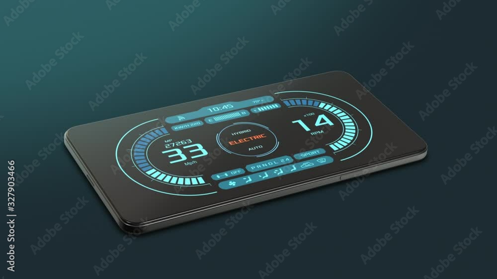 Poster close up of a smartphone with an app for vehicle remote control (3d render)