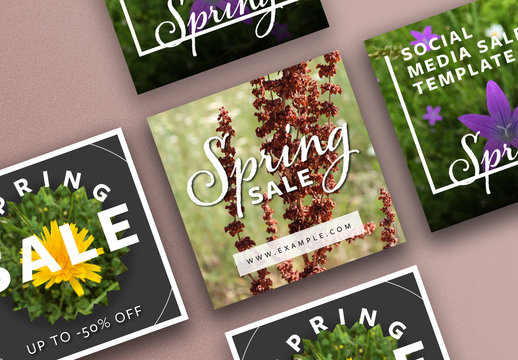 Spring Social Media Post Layout with Flowery Photos