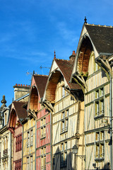 Fototapeta na wymiar half-timbered historic tenement houses in old town of Troyes, France.