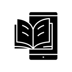 Mobile online reading black icon, concept illustration, vector flat symbol, glyph sign.