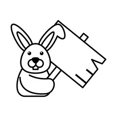 cute rabbit with tag wooden on white background