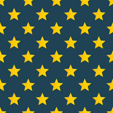 Yellow stars on dark blue background seamless pattern.