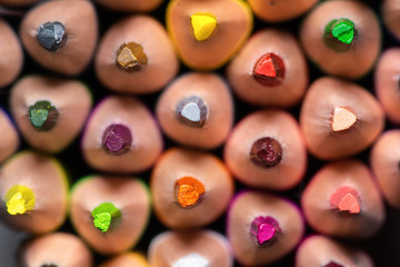 selective focus on the back side of colored pencils