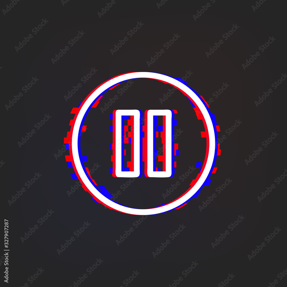 Poster pause sign in a circle glytch icon. simple thin line, outline vector of web icons for ui and ux, web