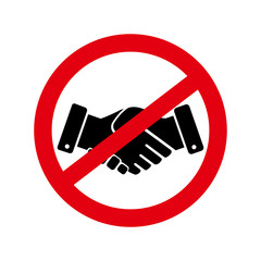 Handshakes are prohibited. Red round sign. Vector illustration.