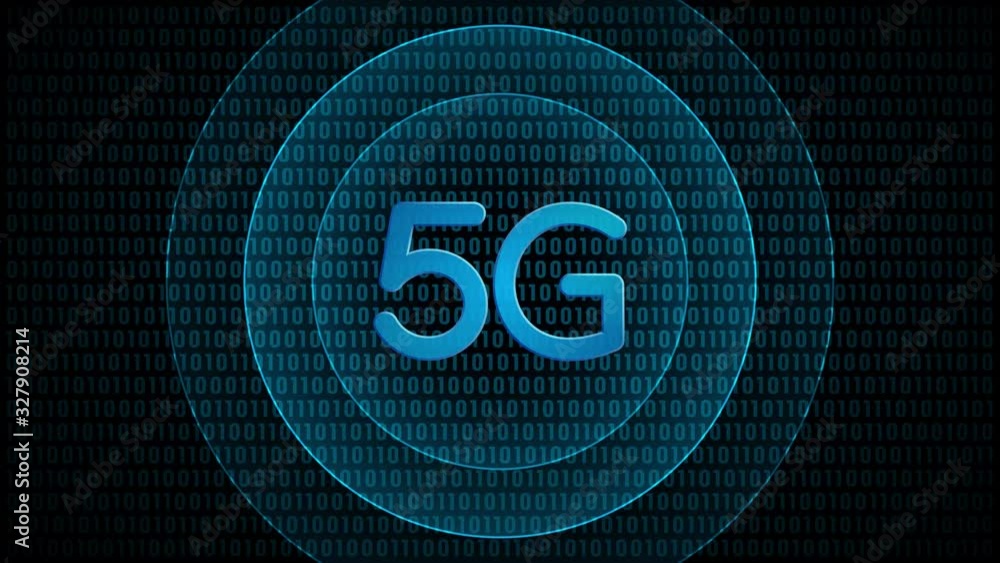Poster mobile 5g network with waves. technology internet symbol in digital background. loop video animation