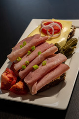 whole wheat bread with ham, cheese and mixed pickles