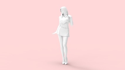 3D rendering of a sexy attractive woman posing on pink background
