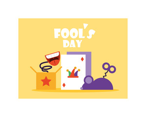 card with label april fools day, humorous party