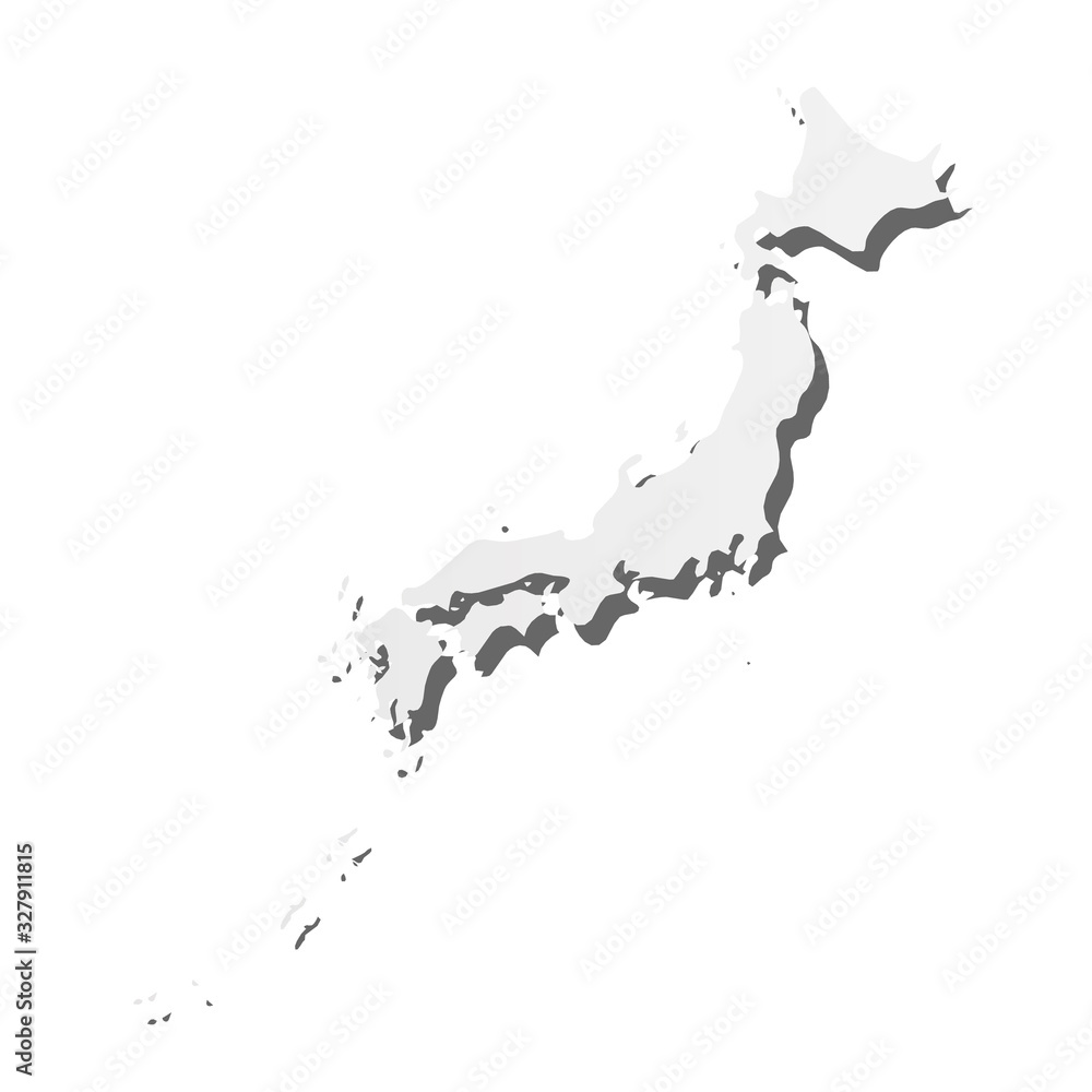 Wall mural japan - grey 3d-like silhouette map of country area with dropped shadow. simple flat vector illustra - Wall murals