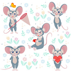 Set of 5 cute mouse.