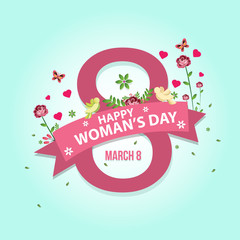 International Womens Day greeting card. Calligraphic hand written phrase and hand drawn flowers.