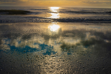 Beautiful Water Sky Clouds Reflection Beach Sand