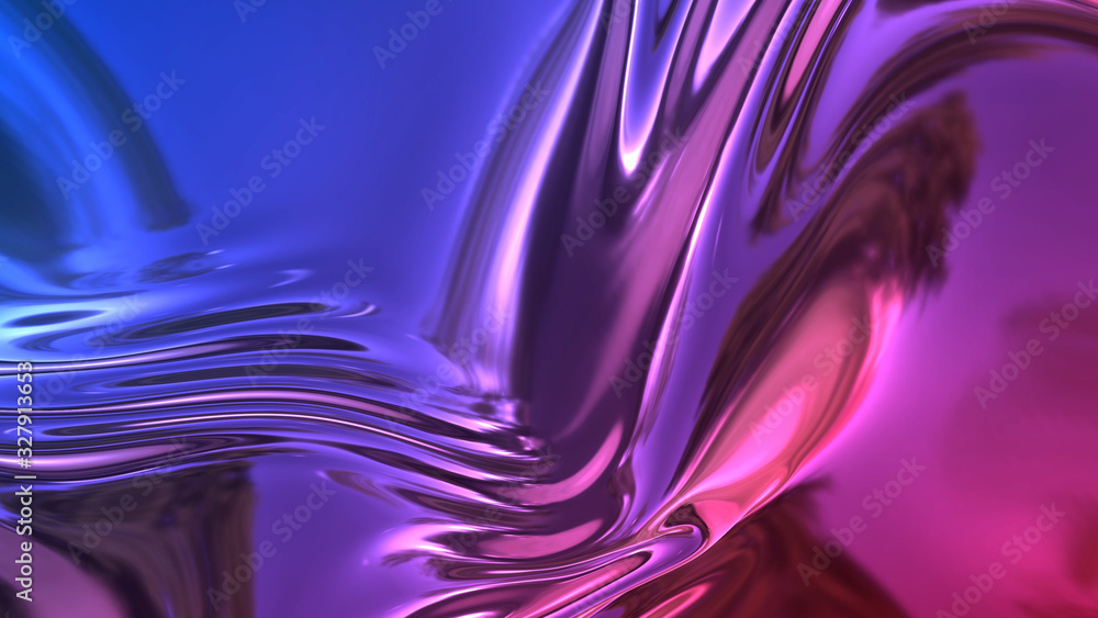 Aufkleber 3d render beautiful folds of foil with gradient iridescent blue red color in full screen, as clean f