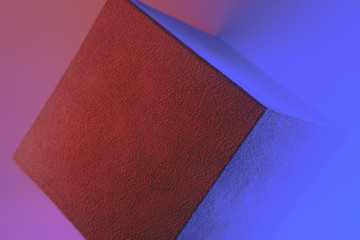 Geometric cube figure in vibrant neon colors. Faded blue and pink gradients, geometric shape,...