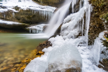 The beautifully icy Scheidegger waterfalls