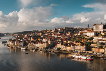 Fototapeta na wymiar View of Historical Old Town of Porto at Douro River in Portugal
