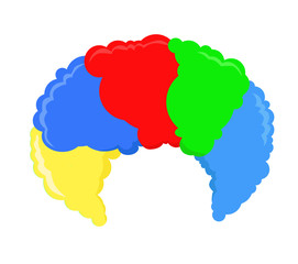 Fools day custome face accessories. Clown wig. 1 April Fools Day. Carnival mask. Isolated on white illustration.