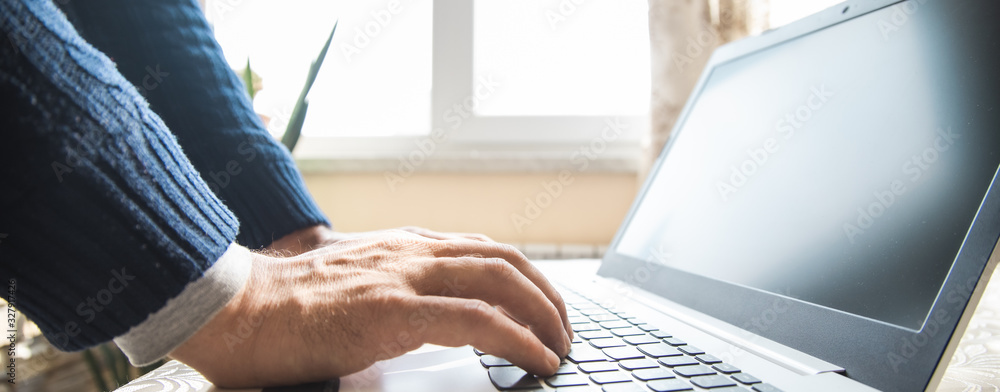 Poster man working in computer