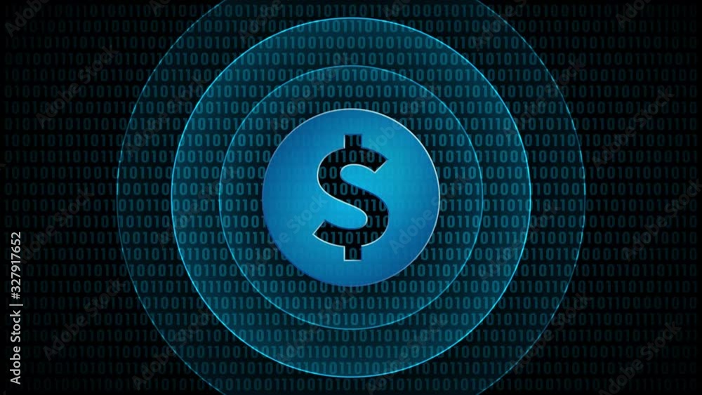 Poster internet money dollar symbol with waves. technology coin in digital background. loop video animation