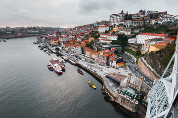 Fototapeta na wymiar View to Porto Historical Center From the Dom Luis I Bridge