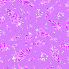 Fototapeta na wymiar Seamless feather pattern. Vector drawing by hand. For cover design, fabric, things, postcards, decoupage.