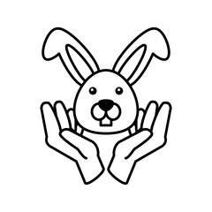 hands holding an rabbit on white background