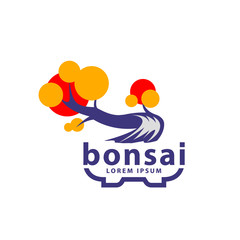 Bonsai tree and bonsai pot logo concept. Abstract autumn tree icon for Sharimiki Bonsai style illustration.