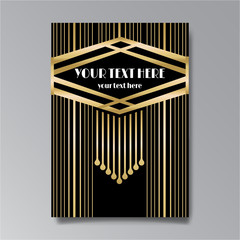 Art Deco page template, retro style for web and print, geometric retro pattern design with golden lines.