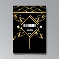 Art Deco page template, retro style for web and print, geometric retro pattern design with golden lines.