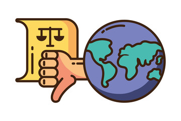 planet earth with protest icons on white background